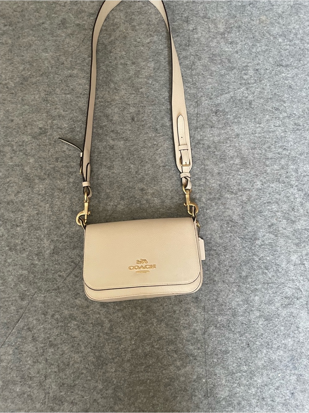 Coach Pebbled Leather Jes Messenger Bag in Light Beige with Gold Hardware